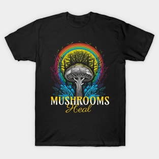 Colorful Rainbow Mushroom Illustration T-Shirt